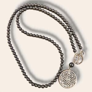 Peter Stone Celtic Charm Sterling Silver Hematite Bead Necklace Signed PCLS 925